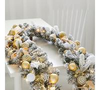 Artificial Christmas Wreath with Lights, Adorned with Pine Cones and Red Berries, Ideal for Indoor Staircases and Festive Displays