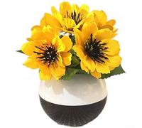 Artificial Chrysanthemum, 16cm Potted Plant, Lifelike Plastic Flower, No Watering Needed, Compact Home Decor for Desk Living Room Bedroom(Yellow)