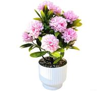 Artificial Chrysanthemum Flowers in Pot, 12 Lifelike Silk Blooms with Realistic Plastic For, 28cm Tall Fake Potted Plant for Home Living Room Bedroom(Pink)