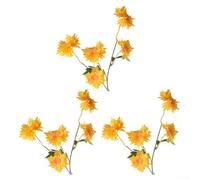 Artificial Chrysanthemum Flowers with Flame Profile Pack of 3 for Coffee Table Styling Bookshelf Layers and Bedroom Nightstand Decor (Yellow)