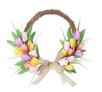 Artificial Colorful Floral Wreath Decoration with Bow, Large Hanging Spring Flower Wreath Ornament for Home Garden Patio Fence Yard Door Decor, 40 CM