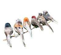 Artificial Colourful Clip-on Feather Birds - 6pcs Decorative Foam Figurines and Garden Ornaments