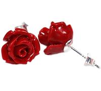 Artificial Coral Stone Stud Earrings with Red Roses Jewelry Woman Handmade Earrings Drop Earrings Exquisite/White