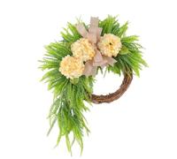 Artificial Cream Hydrangea Fern Wreath 45cm All Season Burlap Bow Floral Wreath for Front Door Multi-Scene Indoor Outdoor Farmhouse Decor (Beige)