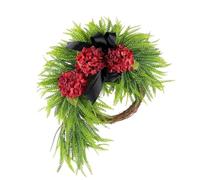 Artificial Cream Hydrangea Fern Wreath 45cm All Season Burlap Bow Floral Wreath for Front Door Multi-Scene Indoor Outdoor Farmhouse Decor (Purple)