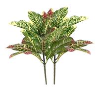 Artificial Croton Plant Leaf Branches Lifelike Tropical Houseplant Bush Stems for Home Office Decoration 2 Pack