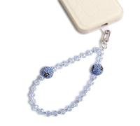 Artificial Crystal Camellia Beaded Phone Strap,Cell phone Wrist Strap Fashionable Phone Lanyard Beaded Charm (blue)