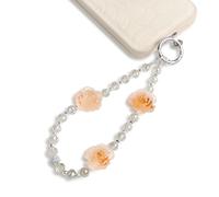 Artificial Crystal Camellia Beaded Phone Strap,Cell phone Wrist Strap Fashionable Phone Lanyard Beaded Charm (champagne)