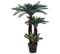 Artificial Cycas Palm 125cm Green Plastic & Wood Pot Realistic 25 Leaves Indoor