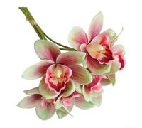 Artificial Cymbidium Orchid Bouquet with Silk Cloth Flowers Featuring Bendable Wire Stems for Home and Event Styling (D)