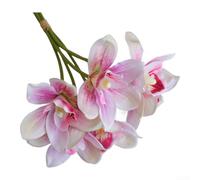 Artificial Cymbidium Orchid Bouquet with Silk Cloth Flowers Featuring Bendable Wire Stems for Home and Event Styling (B)