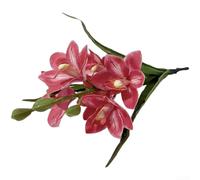 Artificial Cymbidium Orchid Flower Stems Realistic Plastic Floral Decor for Home Wedding Arrangements Tabletop and Shelf Display 37cm Height(Red)