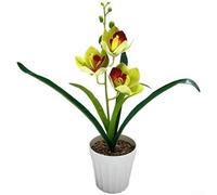 Artificial Cymbidium Orchid Potted Flowers with Lifelike Appearance for Living Room Bedroom Study Room Decoration (Green)