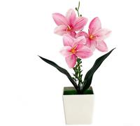 Artificial Cymbidium Orchid Potted Plant with Detailed Bloom Structure for Home Office Wedding and Interior Space Decoration (Light Pink)
