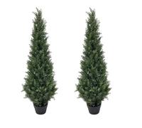 Artificial Cypress Tree, Outdoor Topiary, Set of 2, Realistic 4 Feet Cedar Topiary Trees, 2 Pieces UV Protected Artificial Shrubs for Outdoor Use Potted Plywood