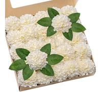 Artificial Dahlia Flowers 50pcs Real Looking Cream Artificial Rose with Stems for DIY Wedding Bouquets Centerpieces Arrangements Bridal Shower Party Home Decorations