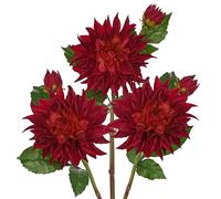 Artificial Dahlia Flowers - Set of 3 | 27.9" Tall Real-Touch Silk Dahlia Stems with Large 6.1" Blooms, Lifelike Dark Red Faux Flowers for Home Decor, Wedding, Centerpieces & Floral Arrangements