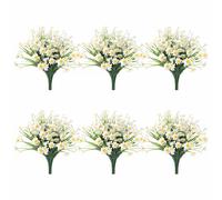 Artificial Daisy Flowers 6 Bundles White Fake Flowers Faux Greenery Shrub Plant UV Resistant Daisy Bouquets for Wedding Spring Summer Indoor Outside Hanging Garden Home Porch Party Decor (White)