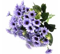 Artificial Daisy Flowers, Silk Fake Flower Marguerite Daisies Realistic Wildflowers Bouquet Greenery Shrubs for Home Garden Window DIY Planter Decoration Indoor Outdoor Wedding Decor Purple 4 Pack