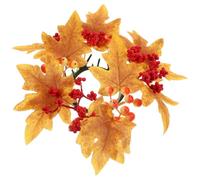 Artificial Decor Candle Wreath Pvc Maple Leaf Ring Orange Cloth Table