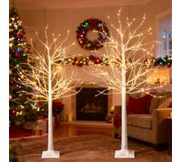 Artificial Decor Tree with Light, 1.5m +1.8m Lighted Birch Tree with Remote Control and Timer, USB Powered, for Wedding Birthday Christmas Decorations