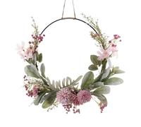 Artificial Decorative Wreath, Pink, Decorated Door Wreath for All Seasons, as Decoration Tyre Wreath Made of Metal with Green and Chrysanthemum Flowers for Home, Walls, , Festivals