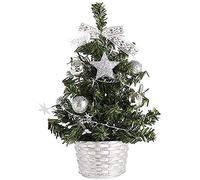 Artificial Desktop Mini Christmas Tree with Ornament Set Festive Miniature Tree Home Office Party 20 cm (Color: Blue)