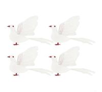 Artificial Dove Statues, 4-Piece Set 13 x 20 cm White Foam and Feather Lawn Ornaments with Spread Wings for Wedding, Christmas, and Garden Decor