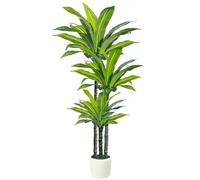 Artificial Dracaena Plant Indoor 150cm Fake Tree Tall Faux Plants Indoor Outdoor Decor with White Planter for Home Decor Office Living Room Porch Patio Housewarming
