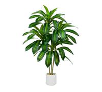 Artificial Dracaena Plant Indoor 4FT Fake Tree with White Tall Planter, Tall Yucca Fake Floor Plant in Pot, Artificial SilkPlant for Home Decor Office Living Room Porch Patio Housewarming