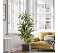 Artificial Dracaena Tree, 4ft/120cm Artificial Plants Indoor with Planter, Tropical Fake Plant in Pot with Adjustable Branche & Leaves, Faux Dragon Tree for Home Decor Office Living Room Porch - Red