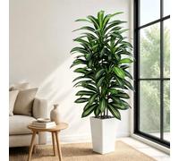 Artificial Dracaena Tree 6FT, Tropical Fake Plants with Tall White Planter | Fake Floor Yucca Trees in Pot, Large Artificial Plants for Indoor Outdoor Home Living Room Office Balcony Modern Decor