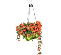 Artificial Duranta Red Flowers Hanging Basket with Solar Light 26cm Primrose Multi One Size