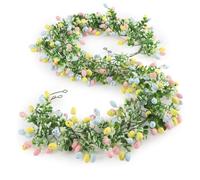 Artificial Easter Eggs Garland for Mantle,82inch Colorful Foam Easter Eggs Garlands,Farmhouse Spring Green Leaves Twist Swag with Easters Egg for Wall Fireplace Shelf Home Party Supplies