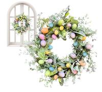 Artificial Easter Wreath, Easter Wreaths for Front Door, Easter Wreath, Door Hanging Decoration, Christmas Wreath with Colourful Eggs for the Front Door, 45 cm