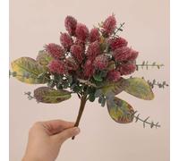 Artificial Eryngium Bouquet, Vibrant Simulated Flowers for Home Decor, Office, Wedding Centrepiece, Realistic Plastic Floral Arrangement(Red)