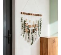 Artificial Eucalyptus Boho Wall Decor Handmade Rustic Farmhouse Decor Art | Wooden Stick Sign Hanging Wall Leaf Green Decor for Bathroom, Bedroom, Nursery, Living Room, Kitchen, Dining Room