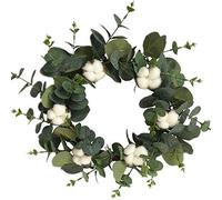 Artificial Eucalyptus Cotton Flower Wreath, Outdoor Spring Wreath for Front Door Wall Window Party Wedding Decor