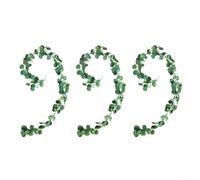 Artificial Eucalyptus Garland, 3-Pack 195cm Plastic Vine Wreath Set for Fall Decor, Wedding & Fireplace Decoration, Realistic Autumn Leaves with Green and Rust Red Tones(B)