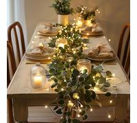 Artificial Eucalyptus Garland, Greenery Vines Garland with LED light, 6Ft Fake Hanging Greenery Plant for Christams Wedding Arch Backdrop Table Fireplace Stair Indoor Outdoor Home Decor (A)