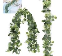 Artificial Eucalyptus Garland, MOLENCO 2 Pcs 5.9Ft Fake Hanging Greenery Vines with White Flowers, Faux Greenery Garland for Wedding Arch Table Backdrop Wall Stairs Decoration