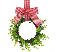 Artificial Eucalyptus Wreath 30cm With Red Berries Handcrafted Vine Base