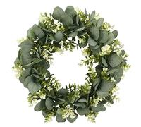 Artificial Eucalyptus Wreath, 40cm Door Wreath, Faux Green Leaves Front Door Wreath All Year, Greenery Wreath for Farmhouse Wedding Party