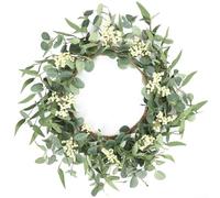 Artificial Eucalyptus Wreath 45cm | Realistic Faux Greenery Door Hanging for Front Door | Wall | For Window | Fireplace; Spring Summer Farmhouse Wedding Home Decor(A)