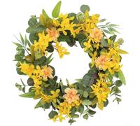 Artificial Eucalyptus Wreath 55cm Silk Flower Garland for Wedding Decor Spring Summer Farmhouse Wall Hanging Yellow Faux Greenery