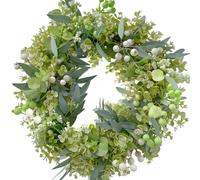 Artificial Eucalyptus Wreath with Berries for Front Door, 18 Inch Spring Summer Door Wreath, Lifelike Hanging Decor for Wall Window Fireplace, Indoor Outdoor Farmhouse Wedding Home Decor All Seasons