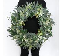 Artificial Eucalyptus Wreaths for Front Door 55 cm Summer Wreath Large Green Leaf Wreaths Door Wreath with Berries for Walls Window Porch Farmhouse Patio Party Decoration