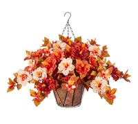 Artificial Fake Fall Hanging Flowers with Basket for Outdoors Decoration 3PCS Faux Fall Flowers for Outdoor Planters UV Resistant No Fade Silk Hibiscus for Home Porch Patio Garden Balcony Yard Decor