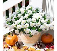 Artificial Fake Flowers Plants for Outdoor Outside Summer Decoration, Faux Silk White Camellia UV Resistant Realistic for Front Door Porch Planter Pot Patio Balcony, 3 Large Bundles