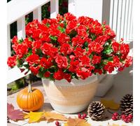 Artificial Fake Flowers Plants for Summer Fall Outdoor Outside Decor, Faux Silk Red Camellia UV Resistant Realistic for Planter Front Door Porch Patio Table Indoor Holiday, 3 Large Bundles